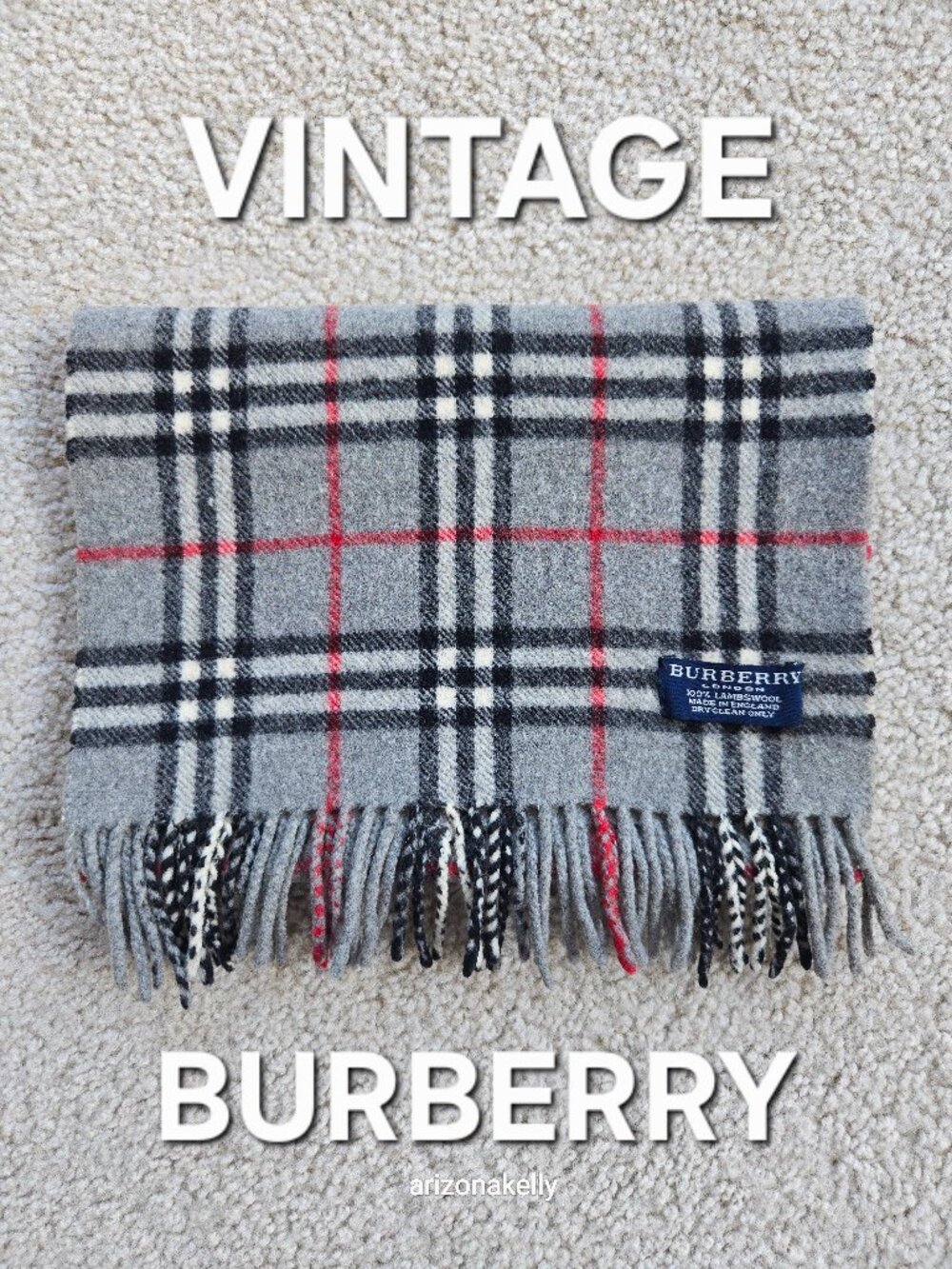 Vintage Burberry Lambswool Scarf Grey Plaid